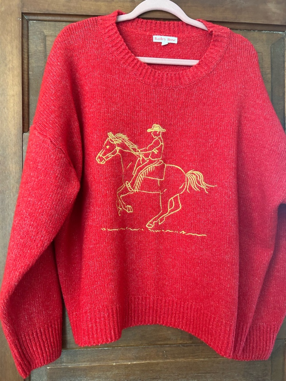 Bailey 44 Red Crewneck Sweater with Yellow Horse Embroidery